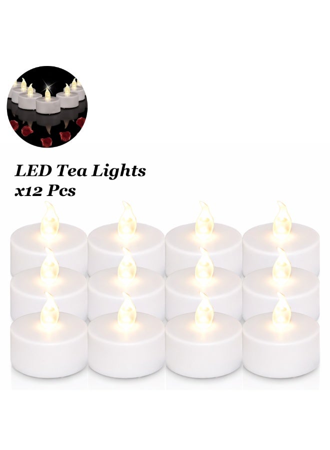 12-Pack Battery Operated LED Tea Lights – Flameless Flickering Candles with 200+ Hours Long-Lasting Warm White Glow – Safe & Realistic Electronic Candles for Weddings, Birthdays & Home Decor - Image 1